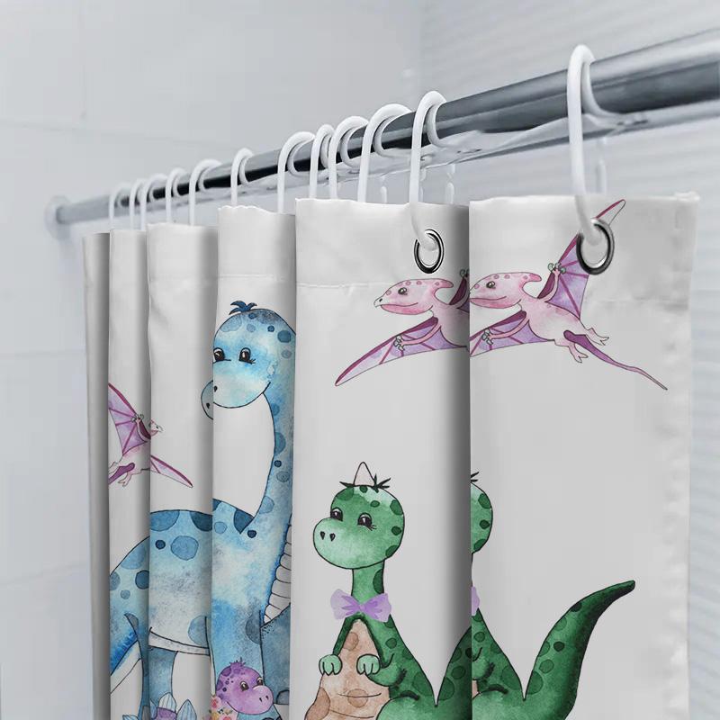 Adorable Dinosaur Shower Curtain Set For Kids Bathroom Decor Name Inclusion Available