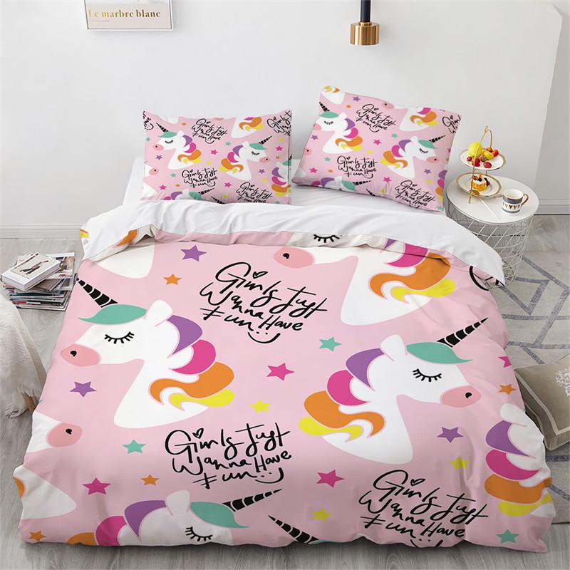 Cartoon Einhorn Fliegendes Pferd Bettwäscheset Jungen Mädchen Einzelbett Queen Size Bettbezug Kissenbezug Bett Kinder Erwachsene Heimtextil