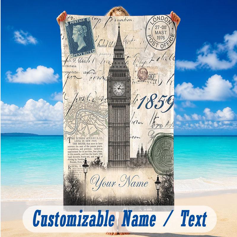 Decorative Artwork Theme Beach Towel Personalized Custom Name & Text Soft Quick Dry Beach Towel for Swimming Travel