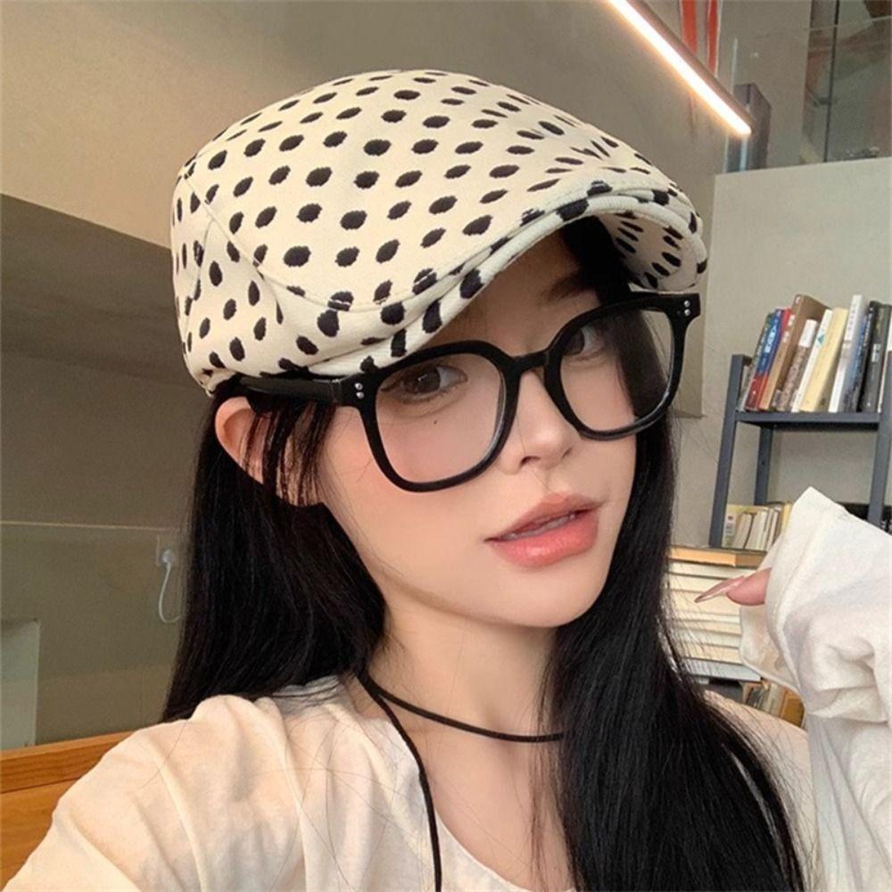 Y2k Polka Dot Beret Cotton Retro Painter Hat Personality Forward Cap Spring