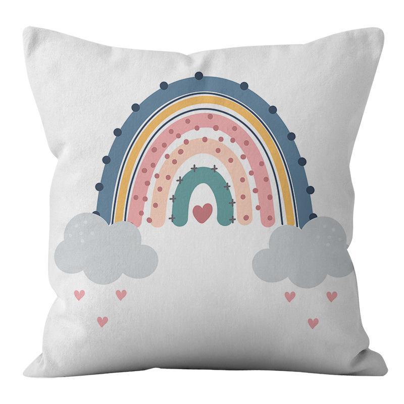 New Small and Fresh Rainbow Printed Pillowcase Home Petal Velvet Pillow Cushion Cover