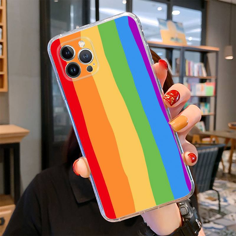 Colorful Rainbow Stripe Phone Case For iPhone 14 13 12 11 Pro Max XS X XR SE 2020 6 7 8 Plus Mini Transparent Shell
