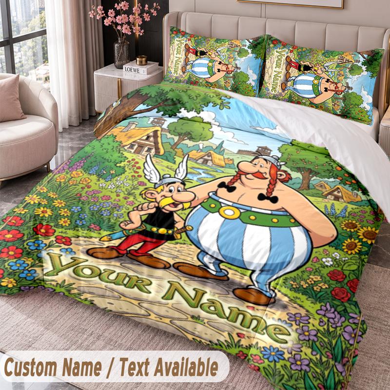 Özel İsim Yazılı 3 Parça Nevresim Takımı Asterix & Obelix Yorgan Kılıfı ve İki Yastık Kılıfı