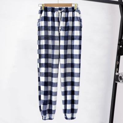 Yousheng Winter Pajama Pants Thick Plush Elastic Waist Plaid Print Loose Keep Warm Leg-Binding Design Unisex Homewear Trousers Solid Color Lounge