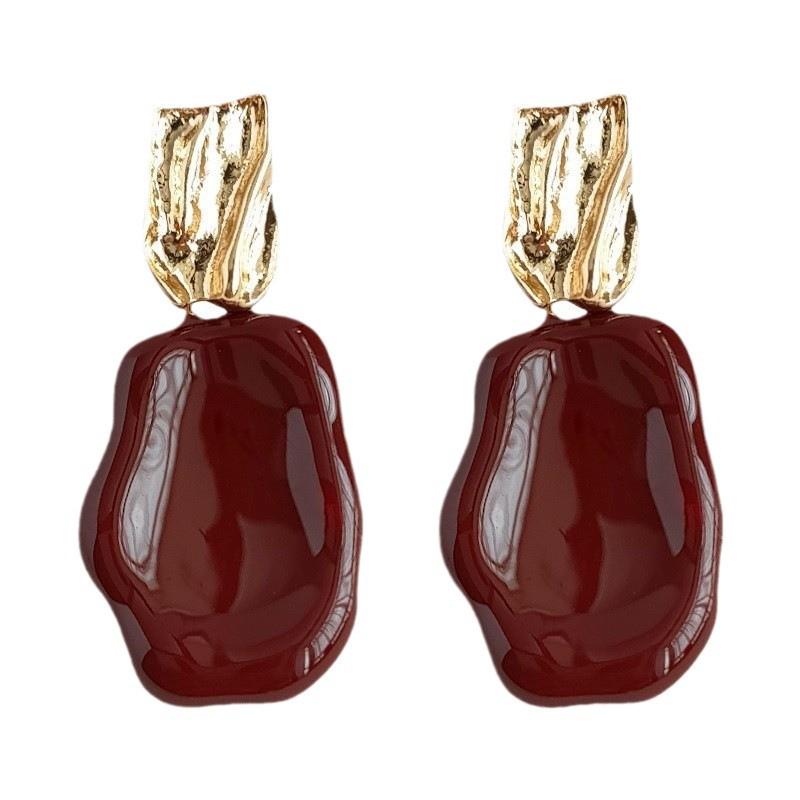 Ancola Red Drop Earrings: Women's Retro Chic, Fair-Skin Enhancing, Luxury Ear Jewelry.