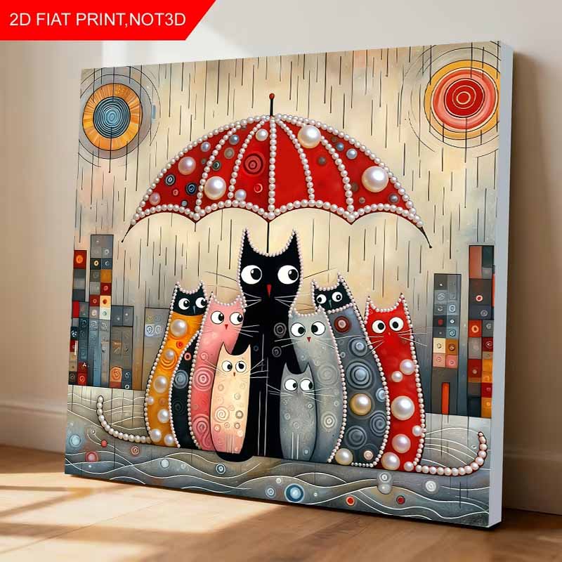 The Cat Sheltering From The Rain Full 5D DIY Pearl Gem Art Diamond Painting Kits for Adults/Beginners Gift Idea Home Decor 11.81x11.81in