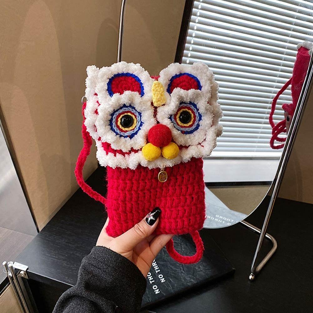 New Handmade Kintted New Year Shoulder Bag Personality Red Color Spring Festival Coin Purse Crossbody Bag