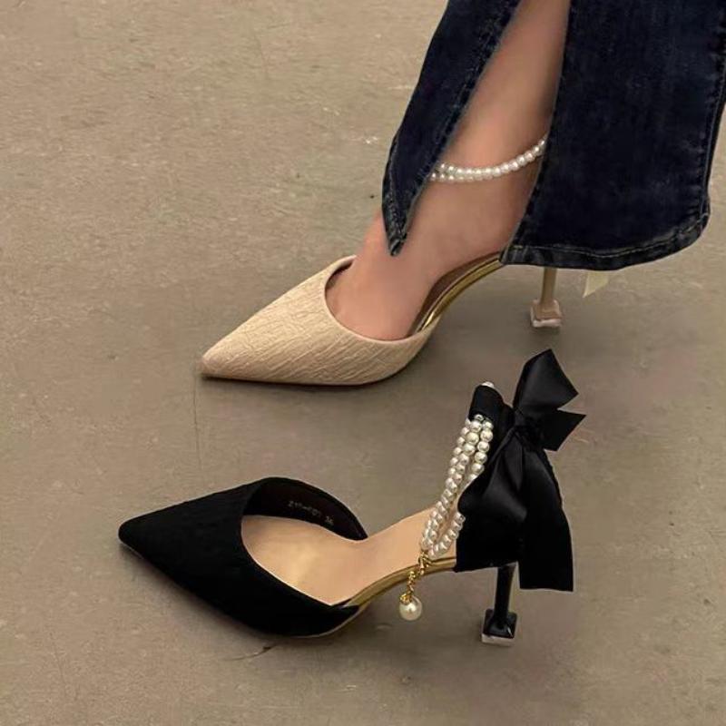 Fashion Strappy High Heels Pointed Toe Pearl Closed Women's Sandals Summer 2025 Comfortable Anti Slip Hot Luxury The Best Ladies Shoes