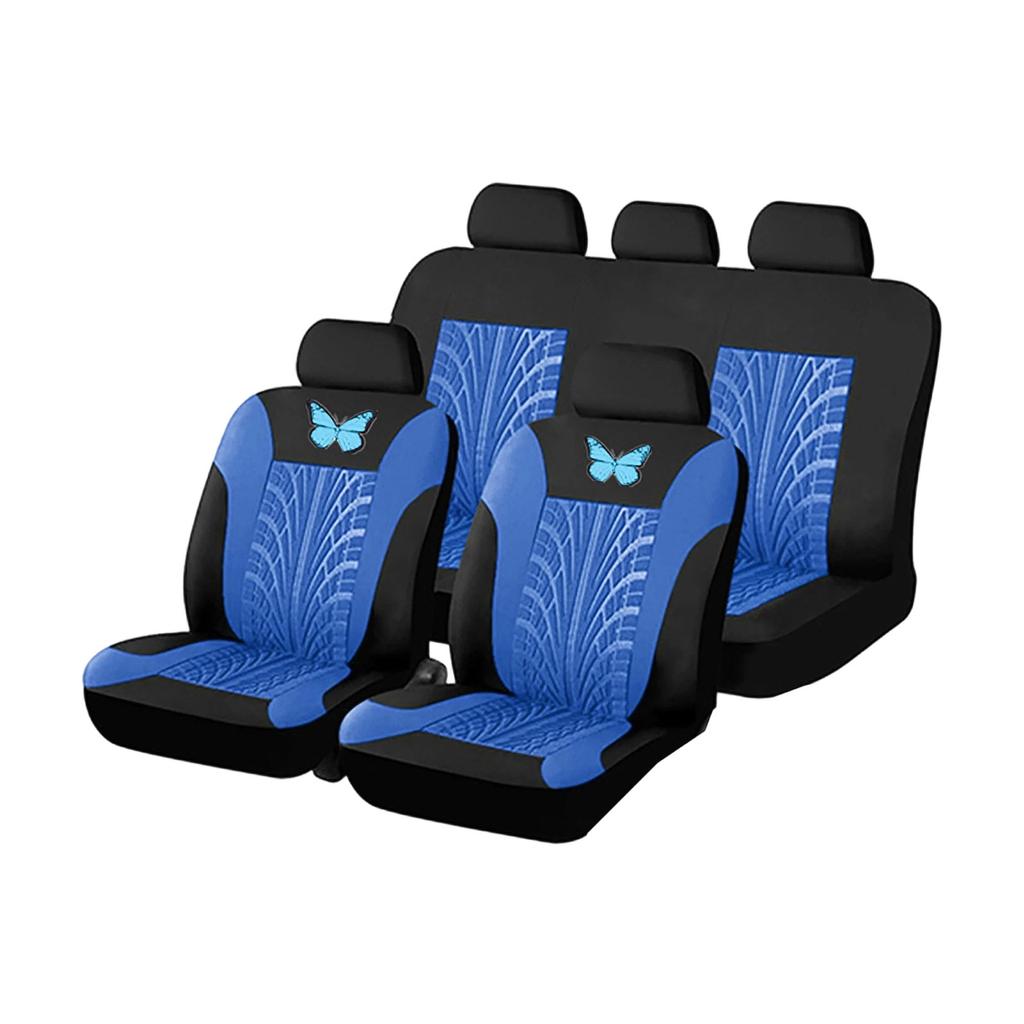 9 Piece Universal Car Seat Cover Set Embroidered Butterfly Design Full Seat Protector Set for Five Seats Waterproof Interior Accessories