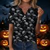 Women's Casual Print V-Neck Short Sleeve T-Shirt with Decorative Buttons