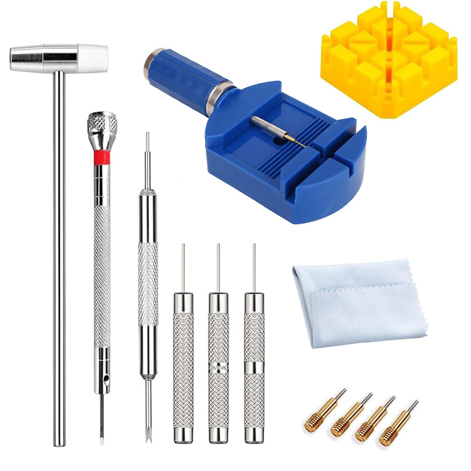 

HUIKKJP Набір інструментів для годинників, Набір інструментів для регулювання ремінця годинника для заміни/ремонту, Регулювання розміру, Знімач ремінця годинника, Інструмент для видалення штифтів, Зручний