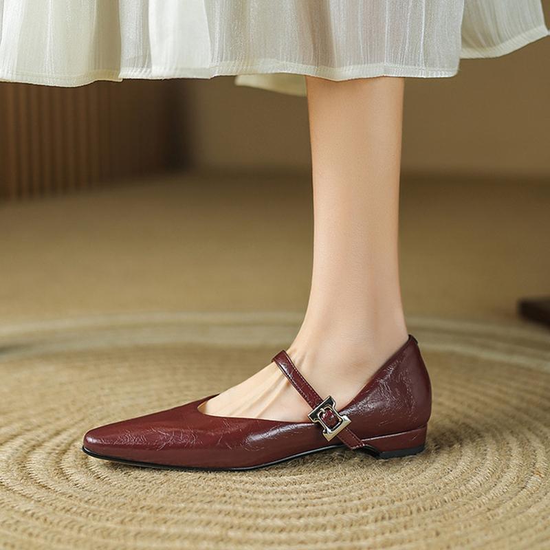 Fashion NEW Spring/Autumn Women Pumps Square Toe Low Heel Shoes Split Leather Shoes for Women Concise Buckle Strap Mary Janes Shoes