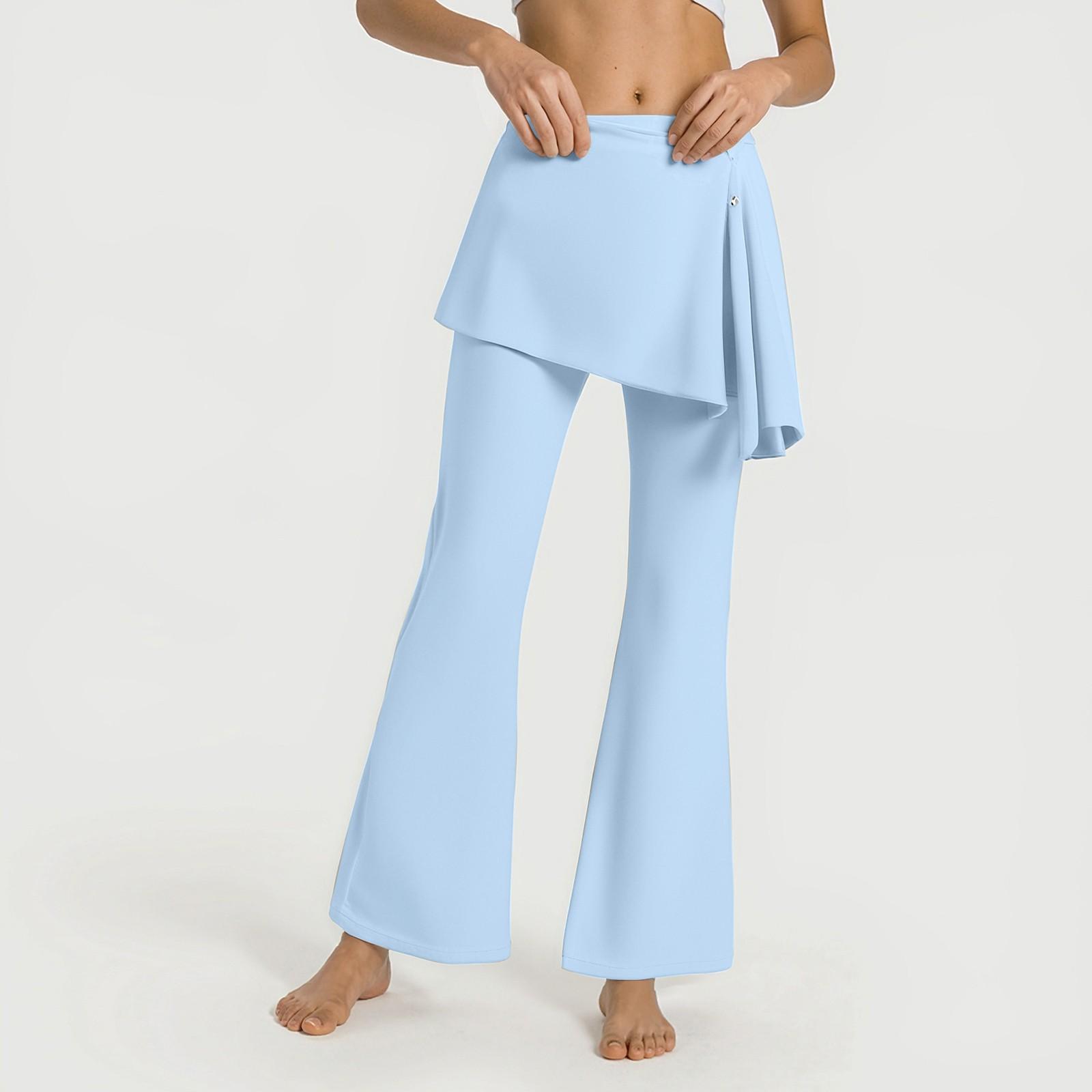 

Женские брюки 2-в-1 с высокой талией и широкими штанинами, повседневные однотонные спортивные брюки, брюки для йоги XL небесно-голубой