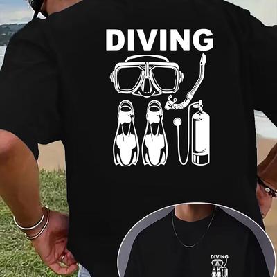Men'S Casual Short-Sleeve T-Shirt for Summer, Featuring a Vibrant Diving Gear Print