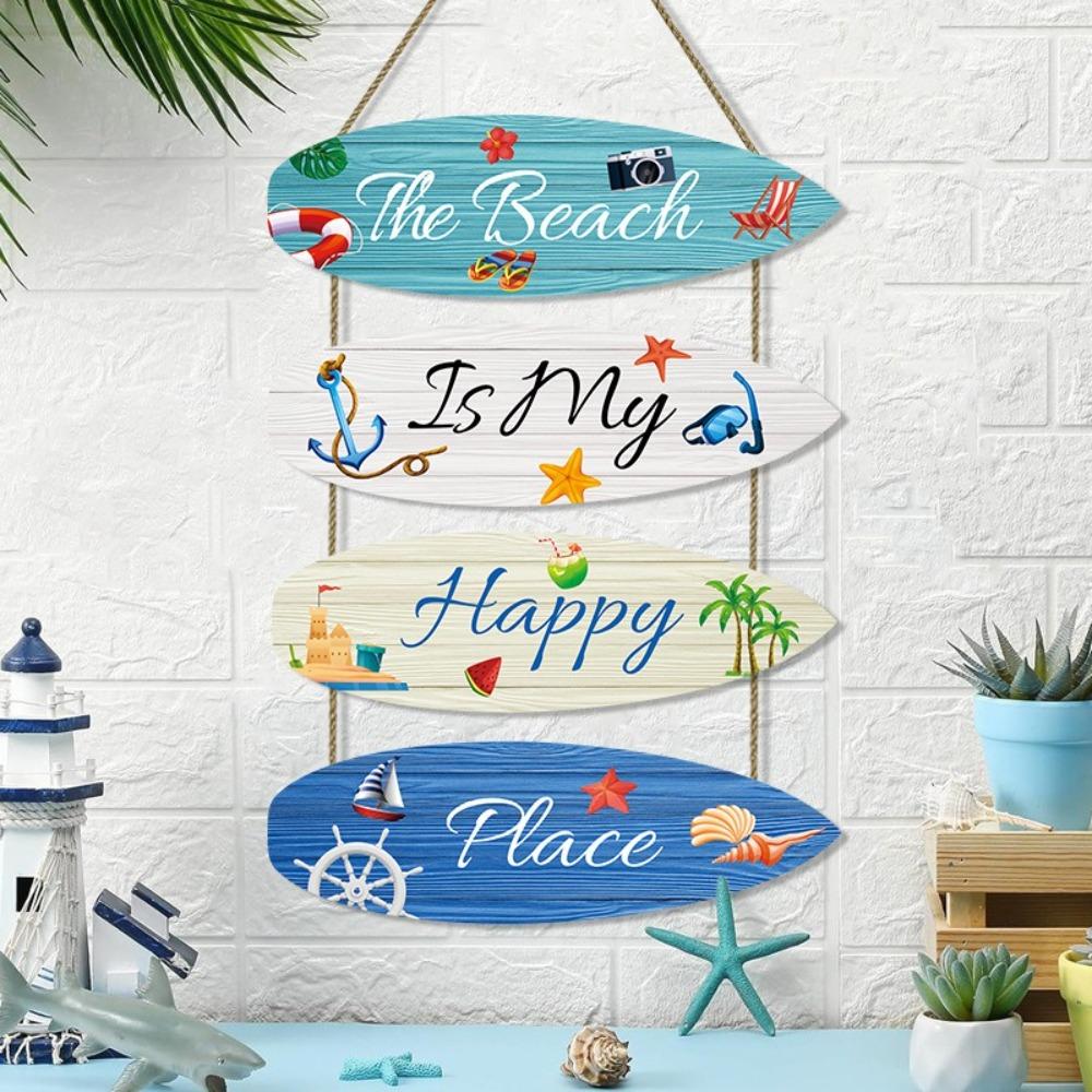 Hanging Summer Ocean Wall Decoration Wall Art Wooden Beach Sign Sailing Surfboard Pendant  Hawaiian