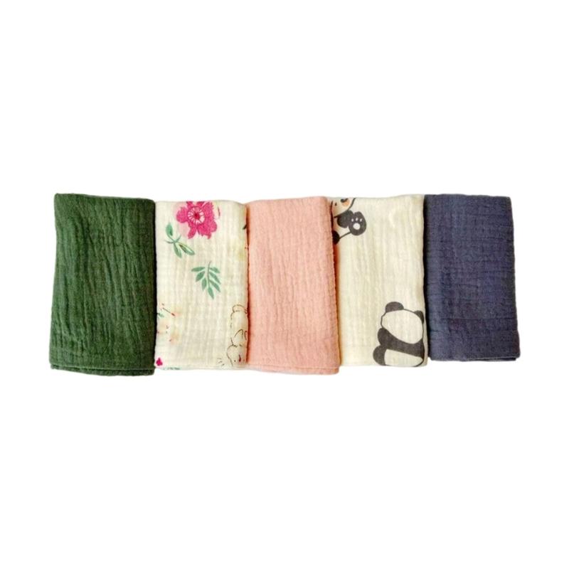 5Pcs Soft Breathable Cotton Baby Washcloths Newborns Bath Towel for Sensitive Skin Multi Use Burp Cloths 25x25cm