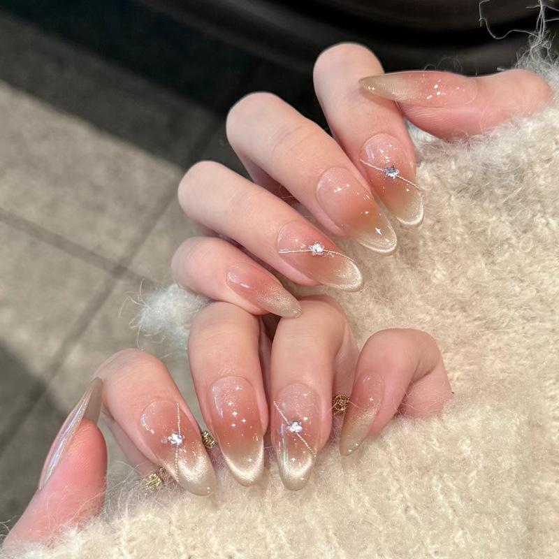 Xiaohongshu High-End Cat Eye Flash Diamond Wearable Nail Art Pieces - Pure Desire Style