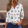 Women's T Shirt Tee Christmas Printed Button 3/4 Sleeve Tunic Daily Weekend Fashion Basic V- Neck Regular Top