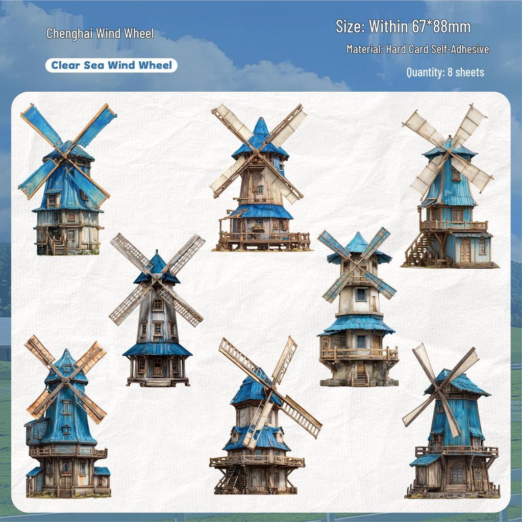 Retro Windmill Sticker Set - Pastoral Journal Decor, 6 Styles
