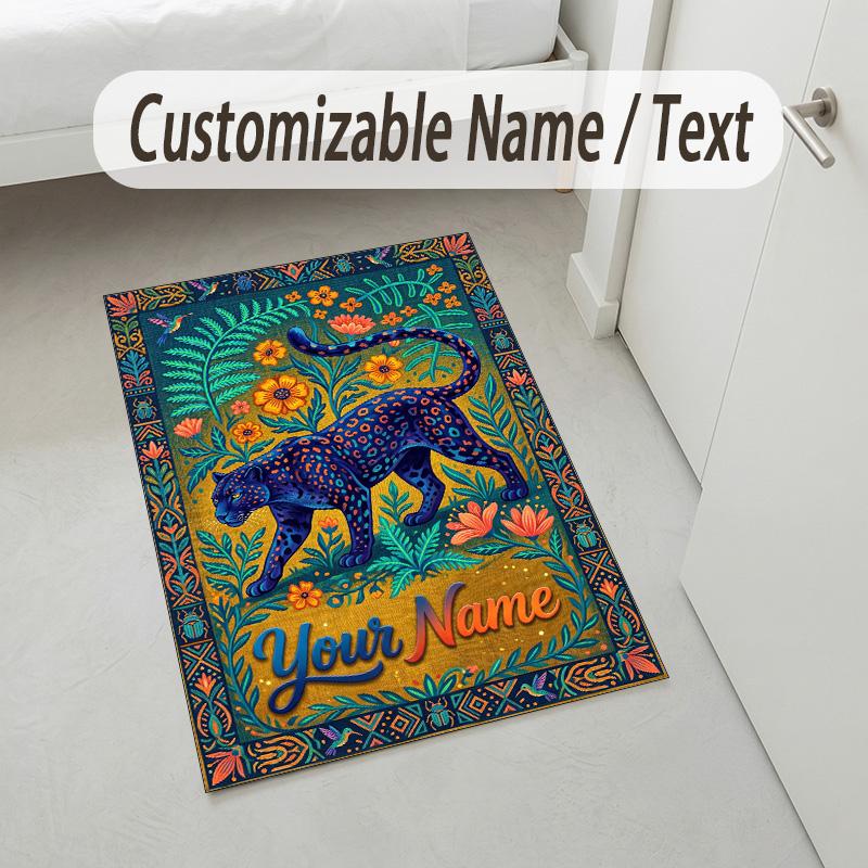Floral Garden Theme Crystal Velvet Rug Personalized Custom Name Text Soft Floor Mat Home Decor