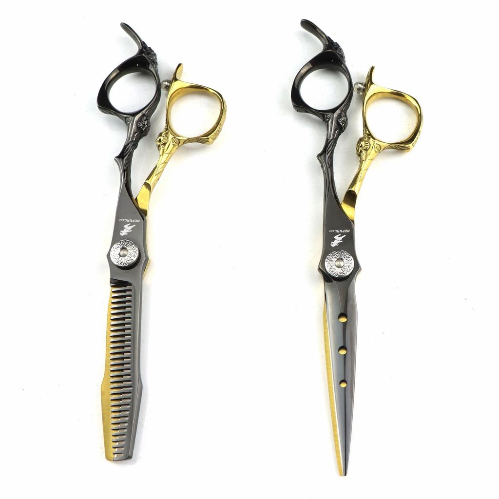 XGL-88 Black Gold Hairdressing Scissors Set: Straight, Serrated, Thinning Scissors for Barber Shops