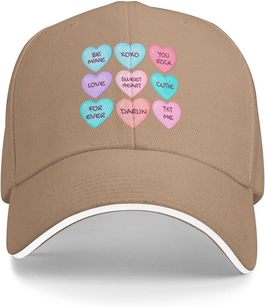 Candy Hearts Themed Baseball Cap Polyester Casual Sun Protection Adjustable Hat for Unisex