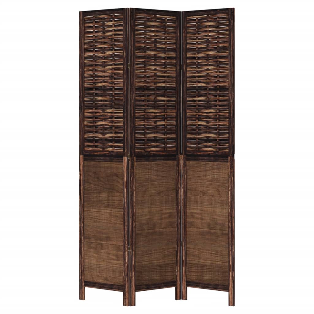 3 Piece Room Divider Dark Brown Solid Paulownia Wood