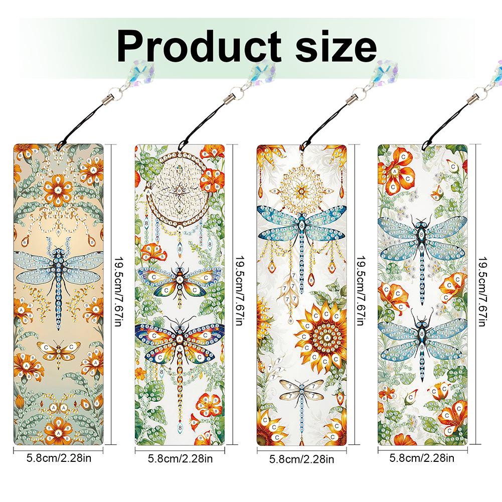 4Pcs Special Shape Dragonfly Diamond Bookmark Art Projects 5D DIY Diamond Painting Bookmark Diamond Art Bookmark with Pendant