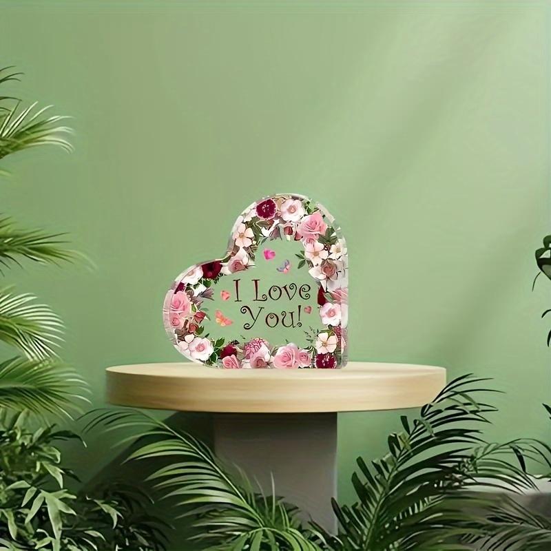 2D Flat, "I Love You" Valentine'S Day Gift Acrylic Heart-Shaped Rose Desktop Decoration, Suitable for Wall Decoration, Porch, Room, Villa, Accents Hom