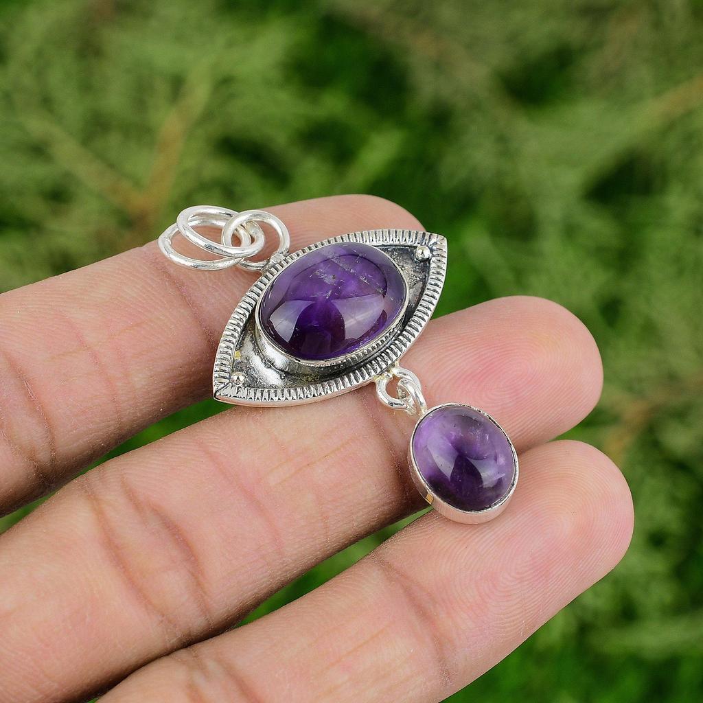 Natural African Amethyst Gemstone Jewelry 925 Sterling Silver Pendant For Women