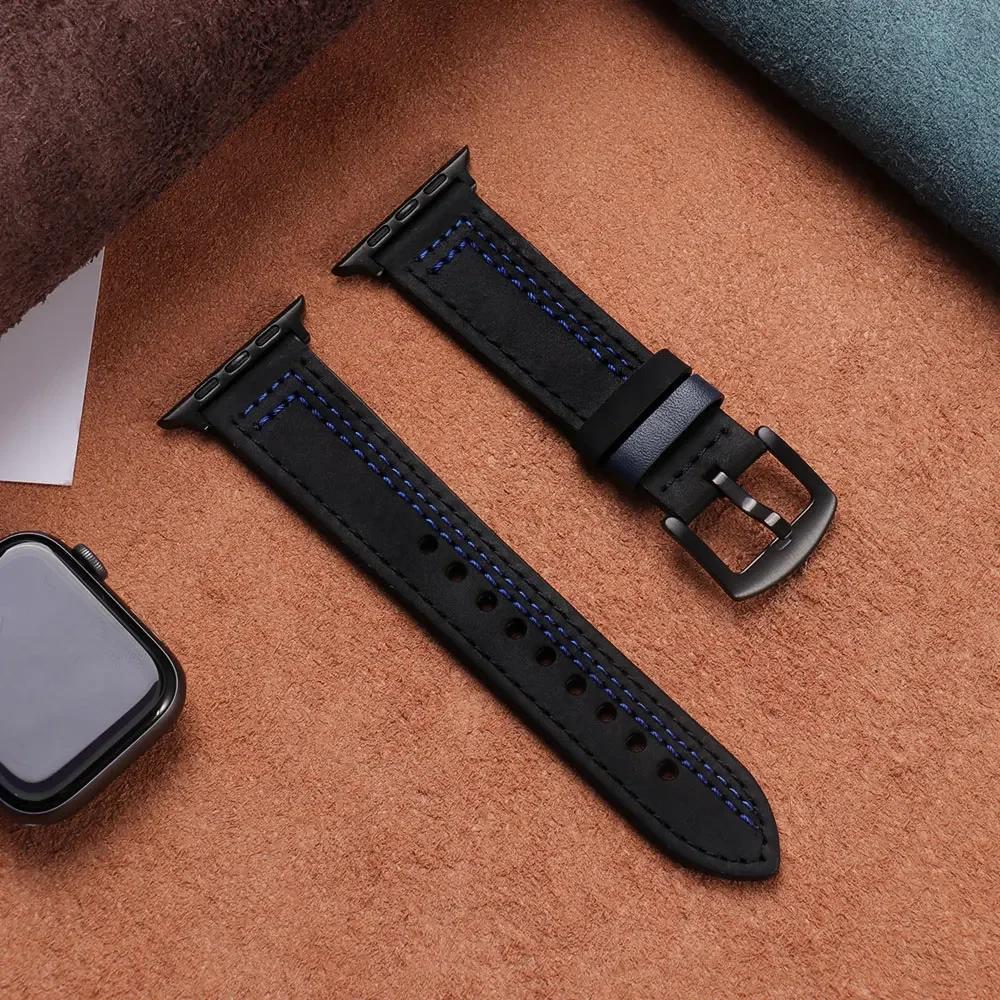 Genuine Leather loop strap For Apple watch Ultra 2 band 44mm 45mm 49mm 40mm 38/42mm 41mm bracelet iWatch series 9 8 7 3 4 5 6 se