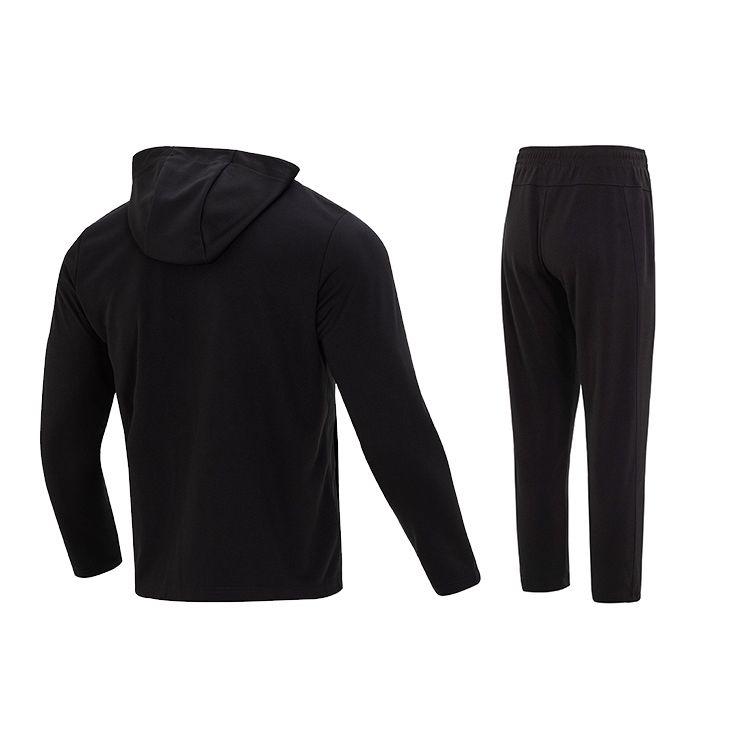 Under Armour Solid Logo Hooded Jacket And Long Pants Casual Sports Set Unisex Sets Black 23600303-001+23600703-001