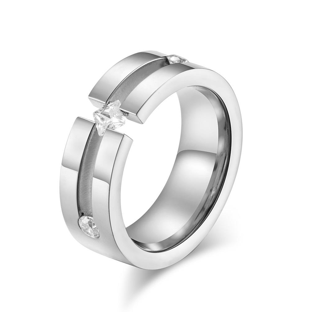 Cardstone Inlaid Diamond Titanium Steel Ring Simple Square Diamond Couple Accessory