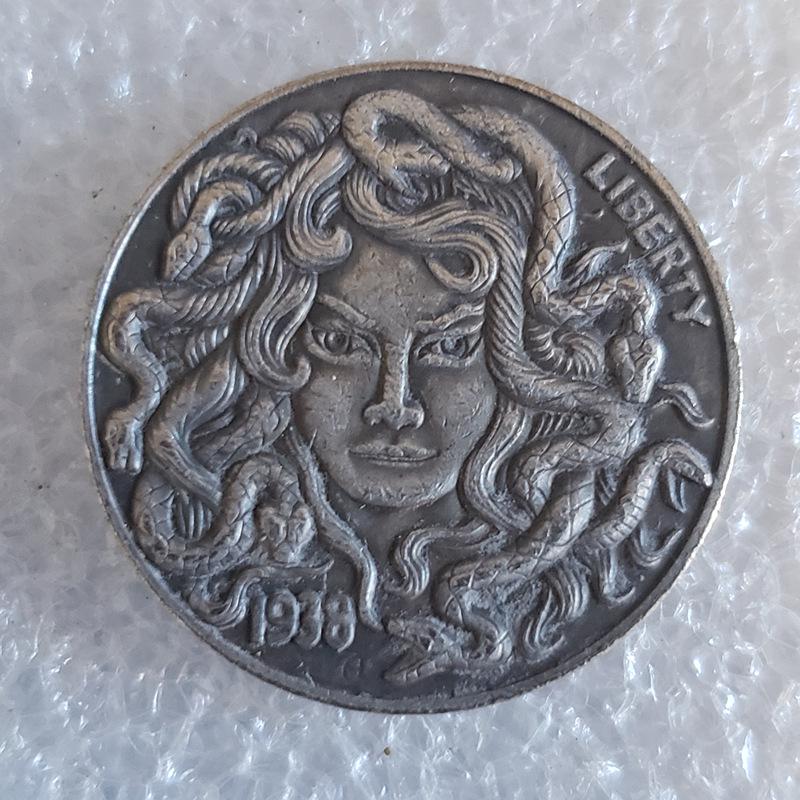 Antique 1938 Medusa American Skull Silver Dollar Coin Collection Copper
