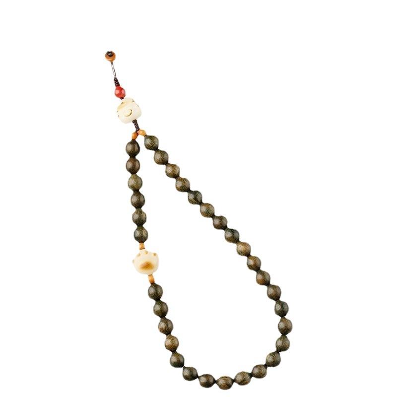 Natural Green Sandalwood Phone Lanyard with Cute Charcoal-burned Cat Paw Pendant, Creative Artistic Accessory for Women
