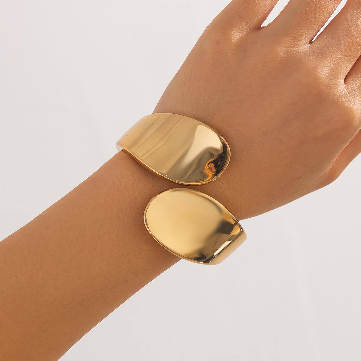 SHIXIN Personality Irregular Geometric Thick Open Bangles for Women Exaggerated Gold Color Smooth Wide Big Bracelet Punk Jewelry