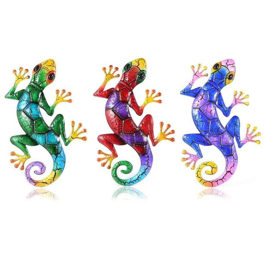 1 Pcs Matte Colored Cracked Gecko Pendant Creative Iron Animal Wall Hanging Home Metal Decoration