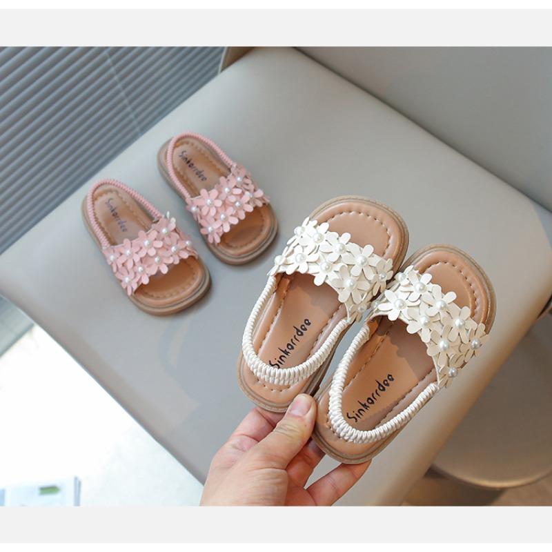 Roman Style Flower Decor Beach Sandals, Soft Sole Open Toe Trendy Shoes for Girls