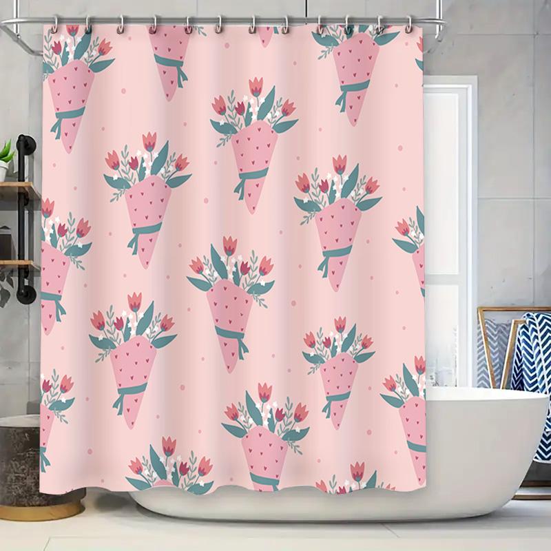 Elegant Pink Shower Curtain With Love Blossoms Decor Cute Bathroom Liner For Girl'S Room Size 72X84 Inches (Large) |