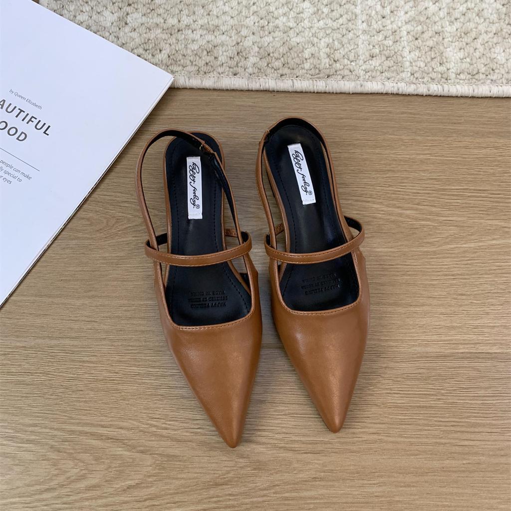 Fashion Bailamos 2024 Brand Pointed Toe Women Sandals Fashion Shallow Slip On Ladies Mary Jane Shoes Flats Heel Elegant Dress Slingback