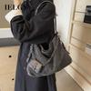 IELGY Canvas Large Capacity Casual Retro Denim Underarm Bag Commuter Tote Bag