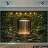 2D Planar Courtyard Water Feature Theme Banner Background - Secret Garden Stone Archway Waterfall Theme  Polyester Material
