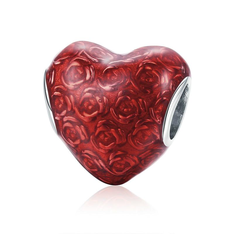 BAMOER New Arrival 100% 925 Silver Love Heart ECG & Red Enamel Beads Fit Charm Bracelets for Women Jewelry Gift SCC249
