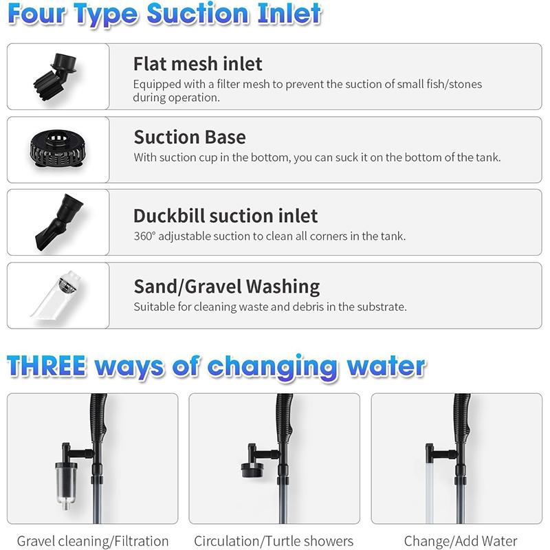 Lives Electric Aquarium Vacuum Gravel Cleaner, 32W 6 In 1 Multifunction Automatic Fish Tank Gravel Cleaner Vacuum