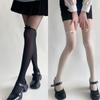 Women Contrast Sheer Mesh Splicing Pantyhose Fake Thigh High Stockings Elegant Ruffle Trim Bowknot Silk Tights Leggings