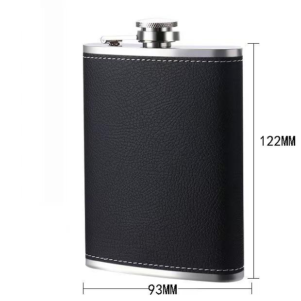 8oz Stainless Steel Hip Flask with Russian Leather, Portable Outdoor Small Flask - Brown/Black