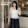 Large Size Women's Clothing Xiaoxiangfeng Chiffon Shirt Summer 100kg Fat Mm Lace V-neck Top Short Sleeve 270538