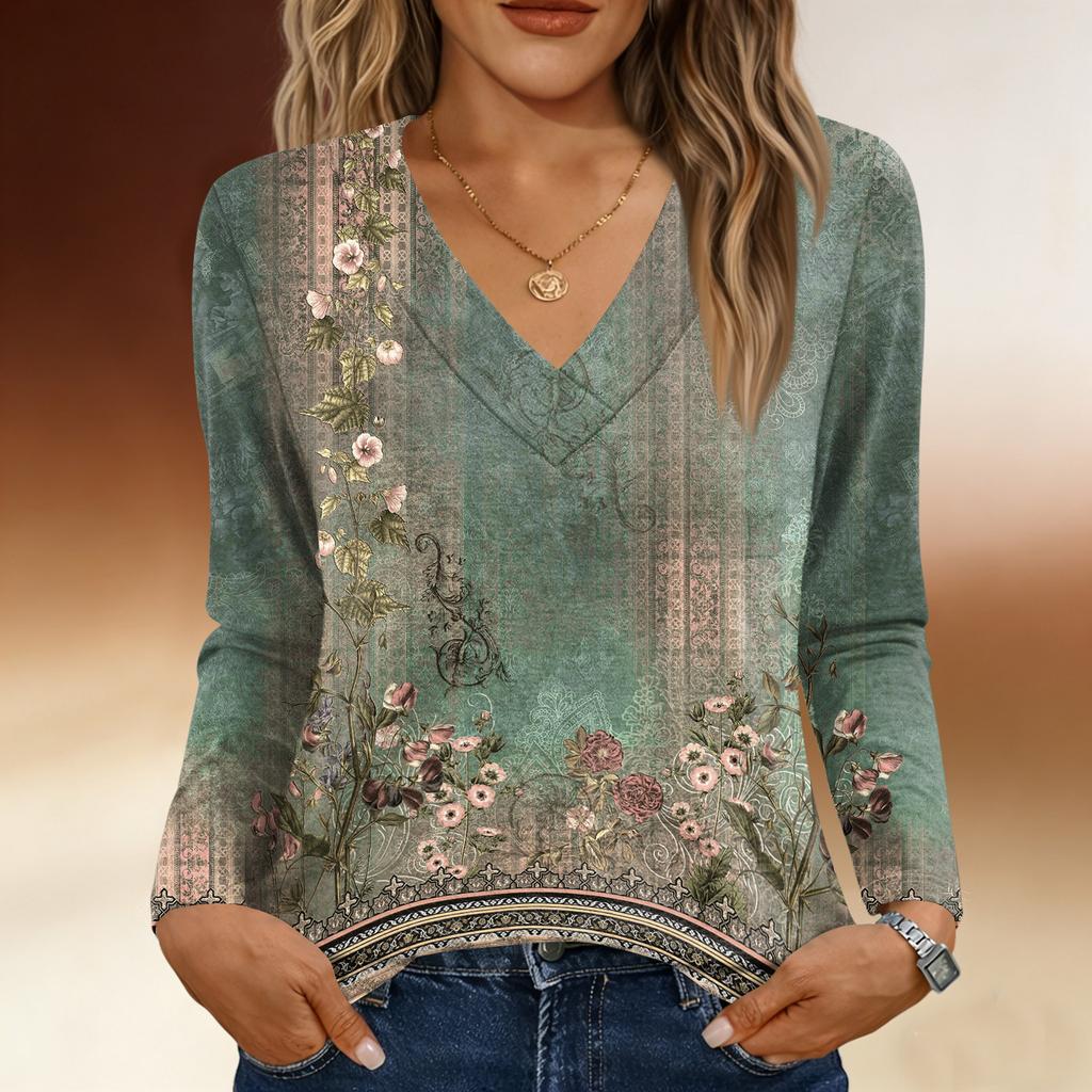 Long Sleeve Shirts For Women Cute Print Graphic Tees Blouses Casual Plus Size Basic Tops Pullover