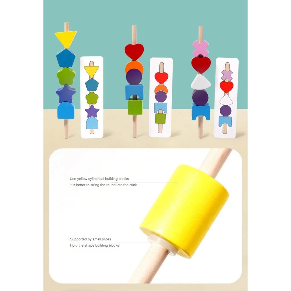Kids Montessori Wooden Toys Baby Colorful Shape Matching Sleeve Column Beaded Games Cognition Early Education Toys for Children