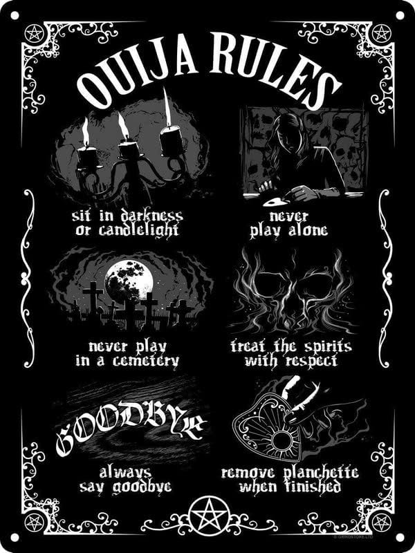 

Tin Sign Ouija Board Rules Vintage Iron Painting Metal Plate Novelty Decor Club Cafe Bar Retro Wall Decor Man Cave Home Pub M 20x30cm（7.8x11.8inch）